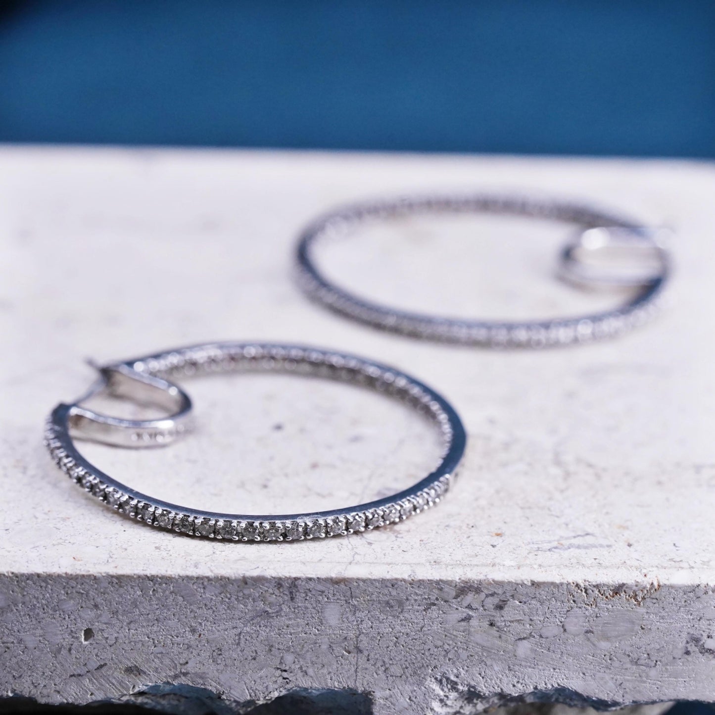 1.5”, Sterling silver handmade earrings, 925 silver hoops with cluster cz