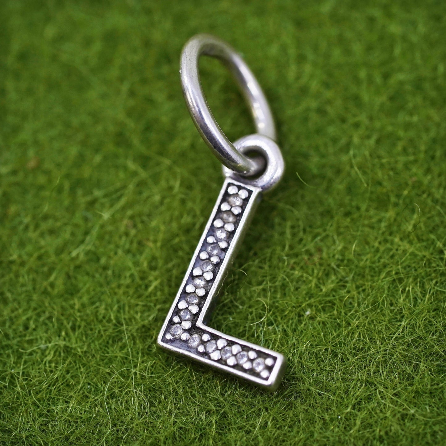 Vintage ALE sterling silver handmade pendant, 925 letter “L” charm with cz