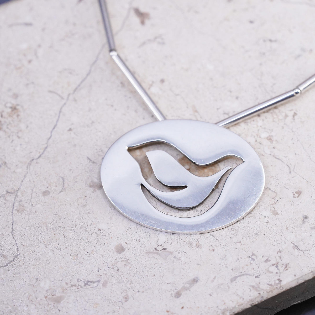20", Sterling 925 Silver Dove Bird Necklace, Openwork Peace Dove, Oval Pendant