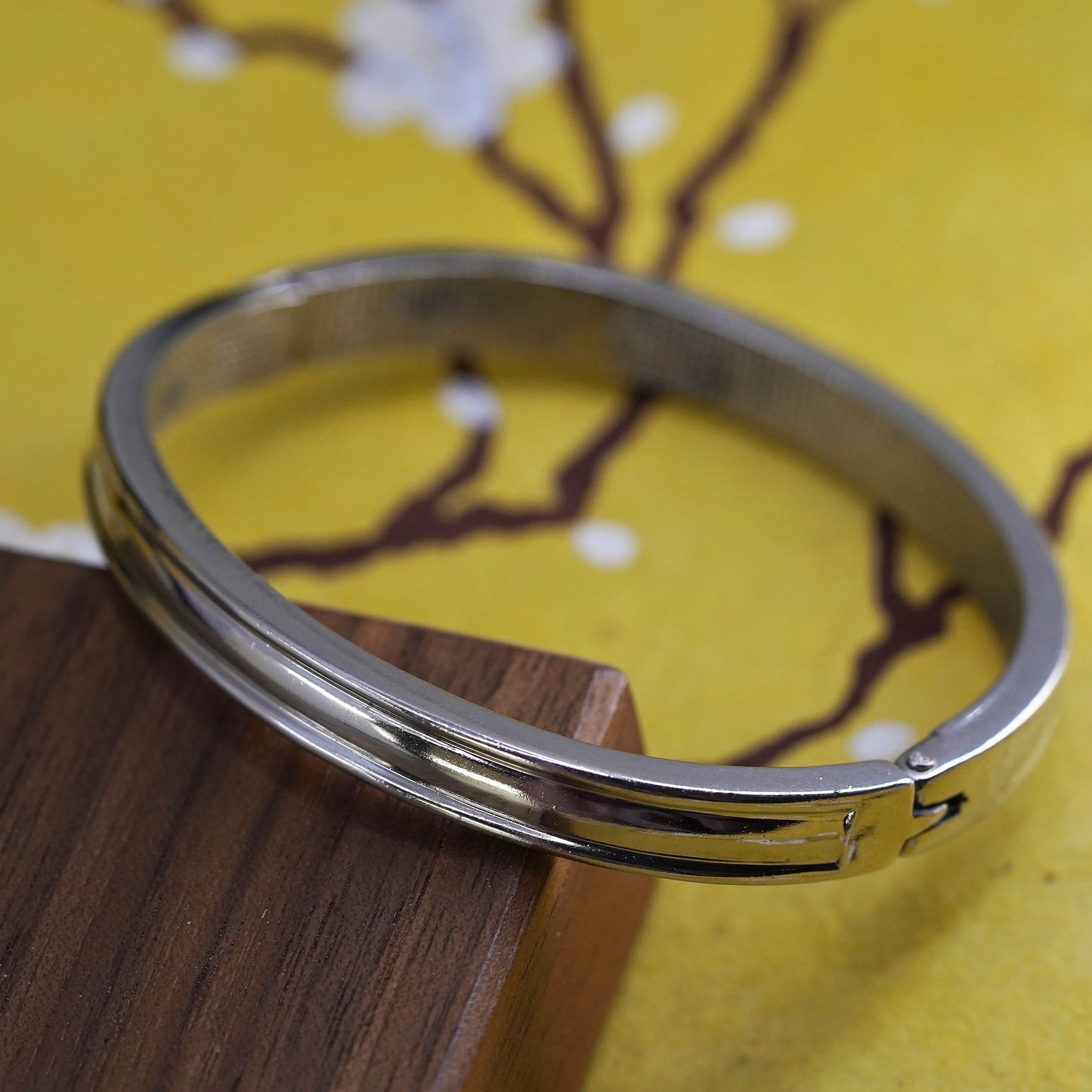 7”, Vintage minimalist sterling silver handmade bracelet, 925 hinged bangle