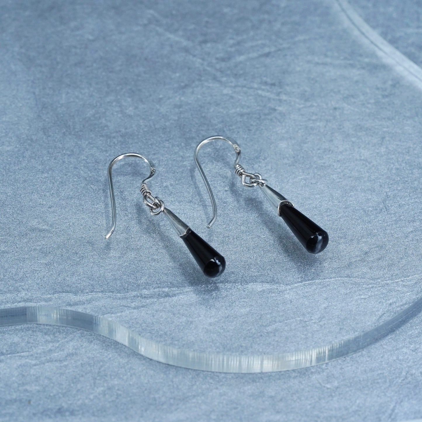 Vintage Sterling 925 silver handmade teardrop onyx earrings