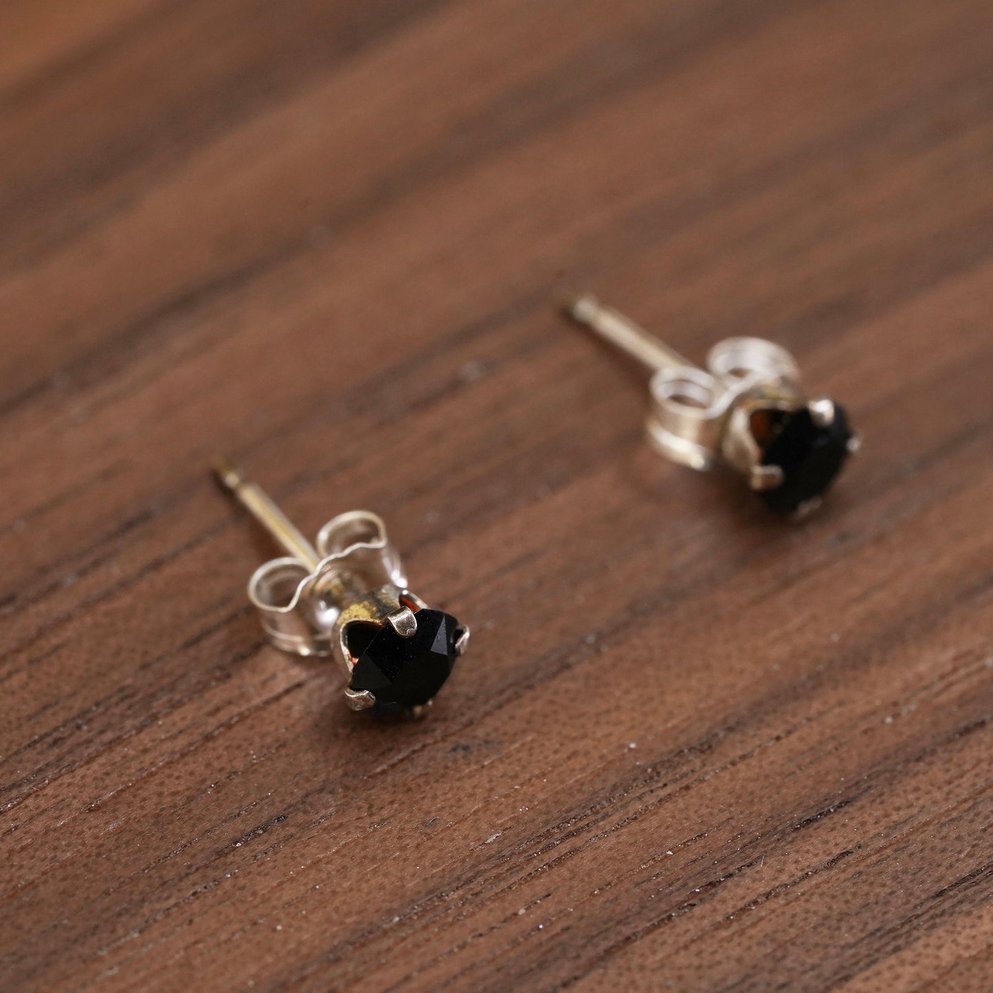 Vintage Sterling silver handmade earrings, 925 obsidian studs