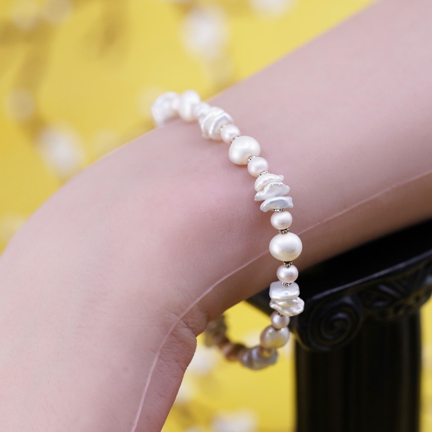6.75”, Vintage Sterling 925 silver handmade pearl bracelet with 925 clasp