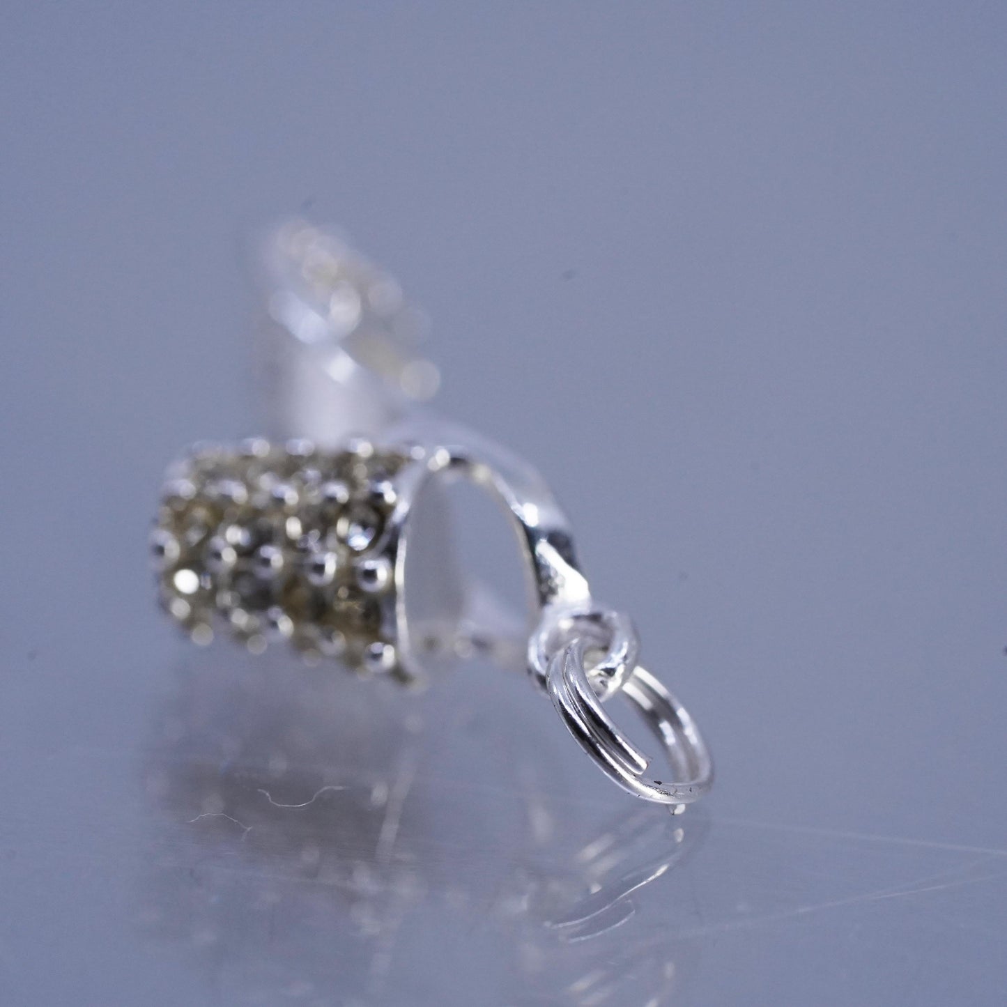Vintage sterling 925 silver handmade high hill, sandal pendant charm with Cz