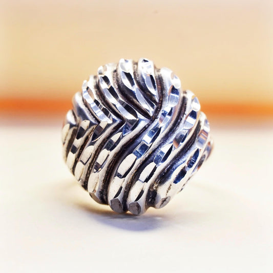 Size 6, ALA modernist sterling silver ribbed ring, textured 925 band, modernist