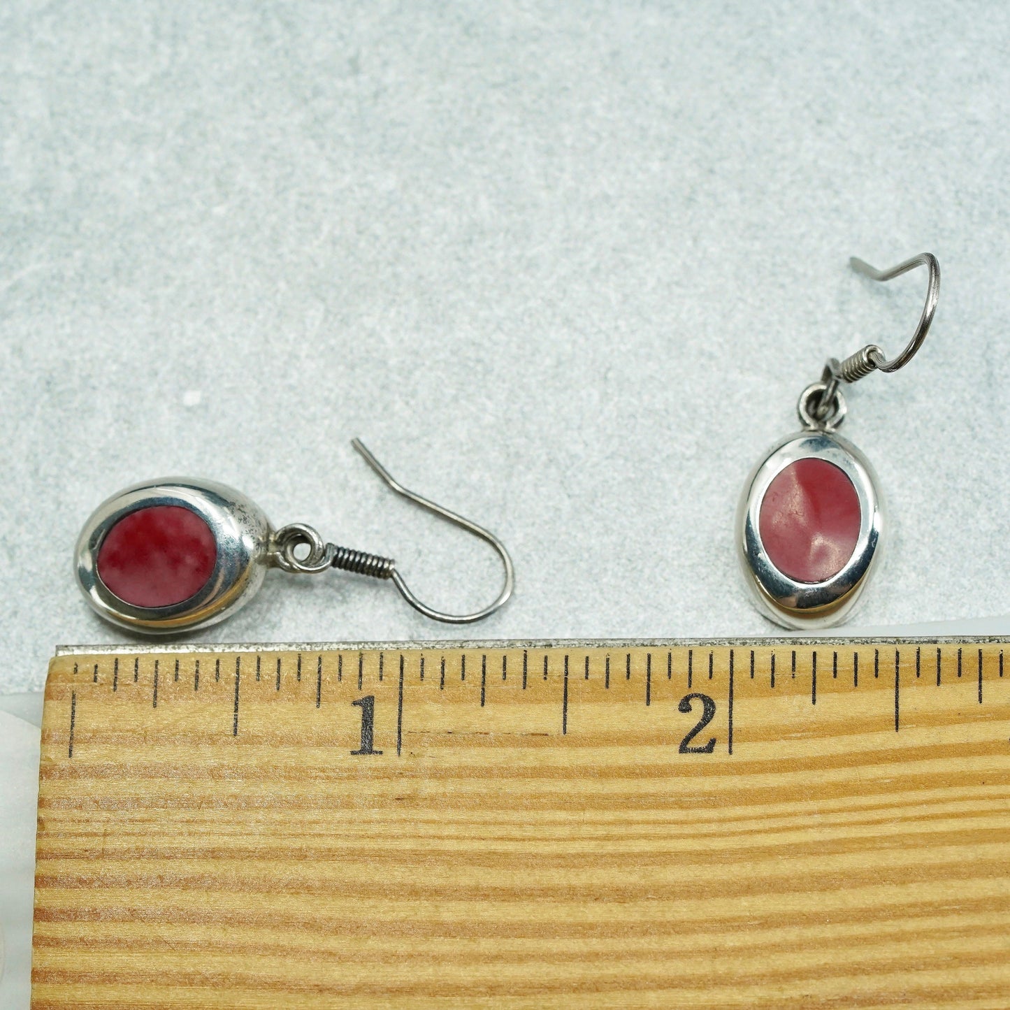 Vintage Mexican Sterling 925 silver handmade earrings with oval red onyx