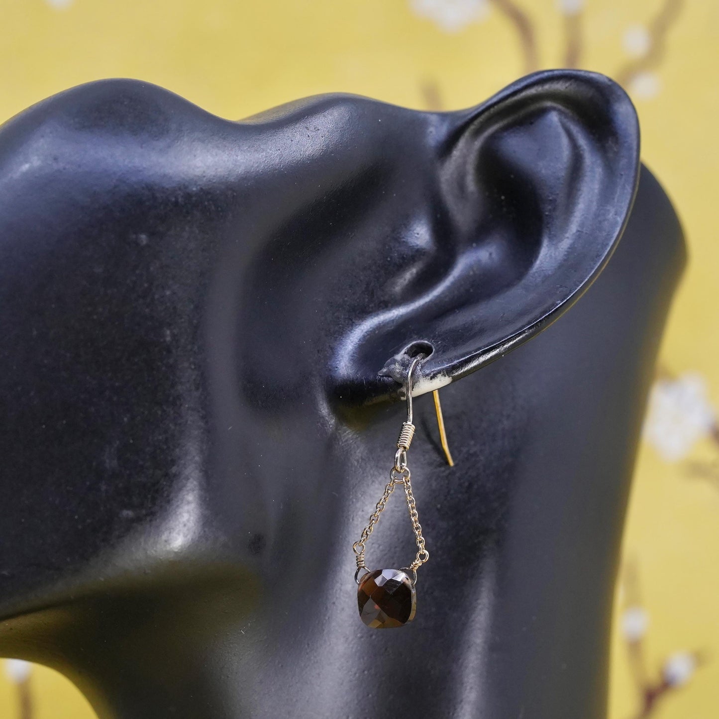 Vintage gold plated Sterling 925 silver handmade earrings w/ smoky quartz beads