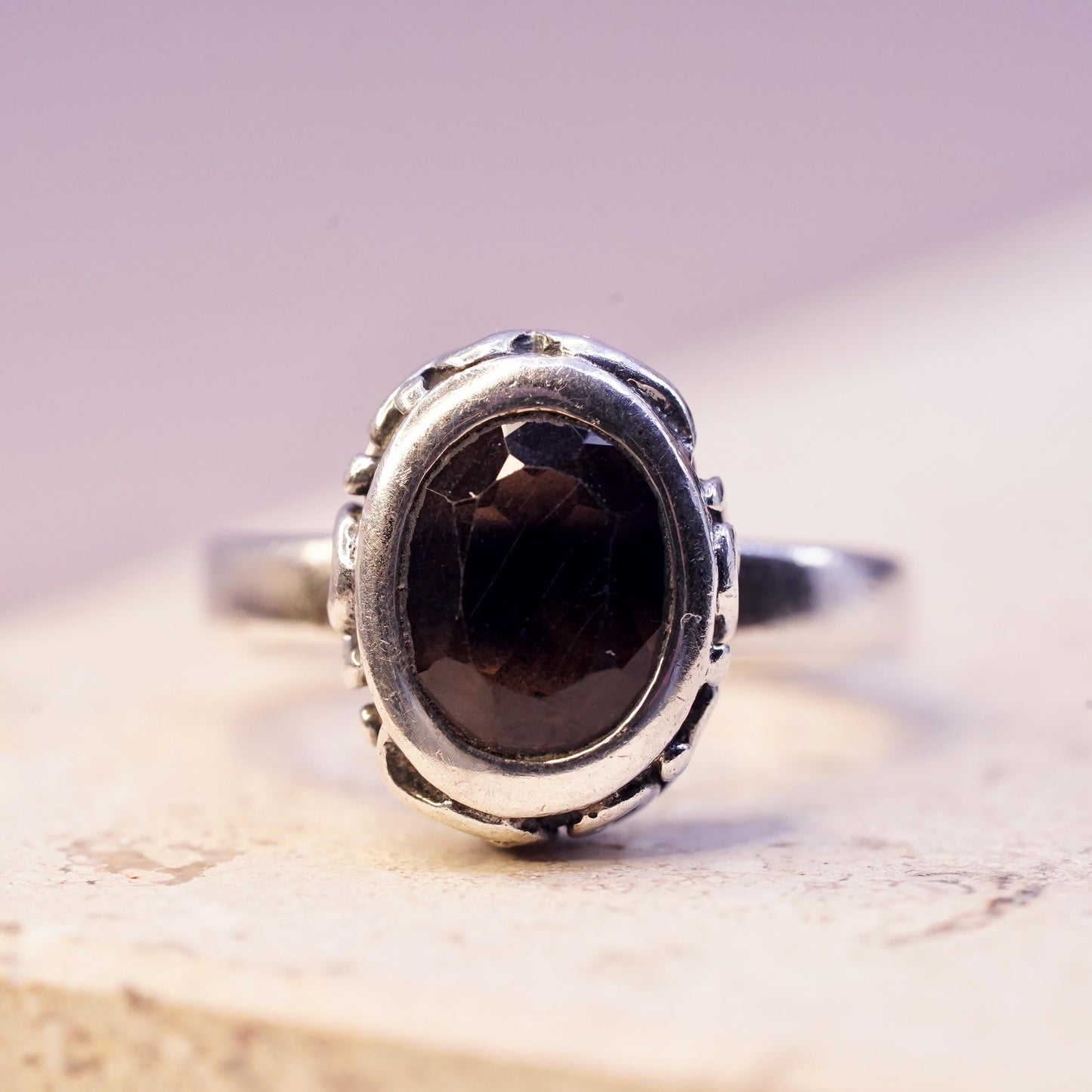 Size 7, SILPADA Sterling 925 Silver Vintage Smoky Quartz Swirl Oxidized Ring