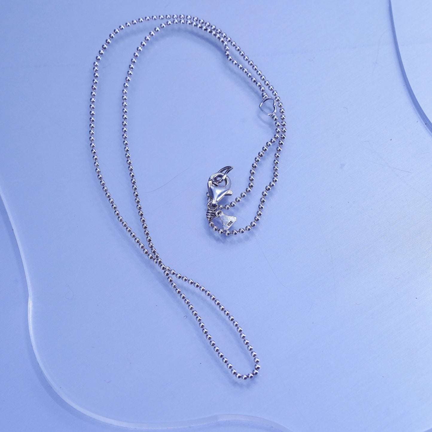 16+2” 1mm, vintage italy Sterling 925 silver bead chain necklace
