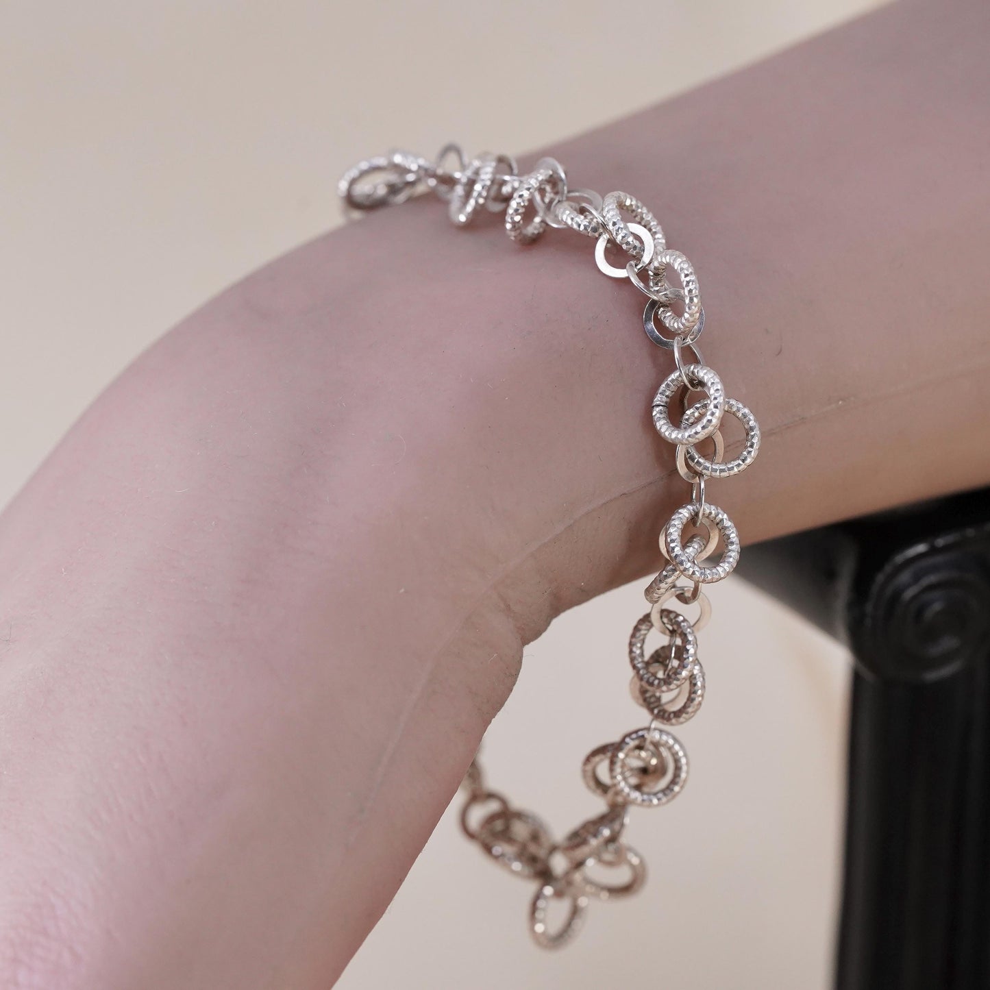 7.25", Vintage Italian Dyadema sterling 925 silver multi circle charm bracelet