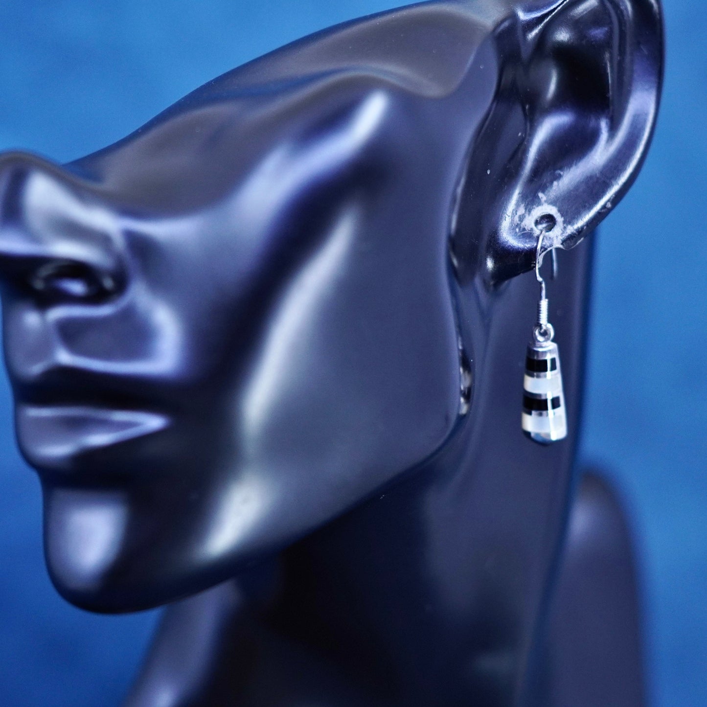 Vintage Sterling silver earrings, 925 teardrop drops with mother of pearl inlay