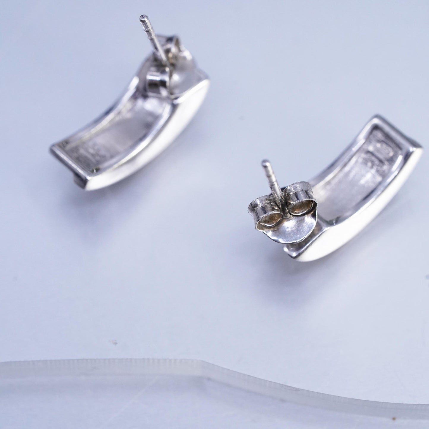 Vintage modern GHA Sterling 925 silver earrings, studs with diamond inlay