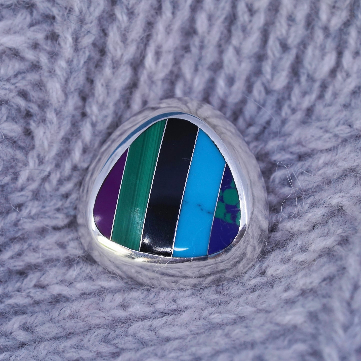 Mexican Sterling silver handmade pendant, 925 circle turquoise onyx malachite