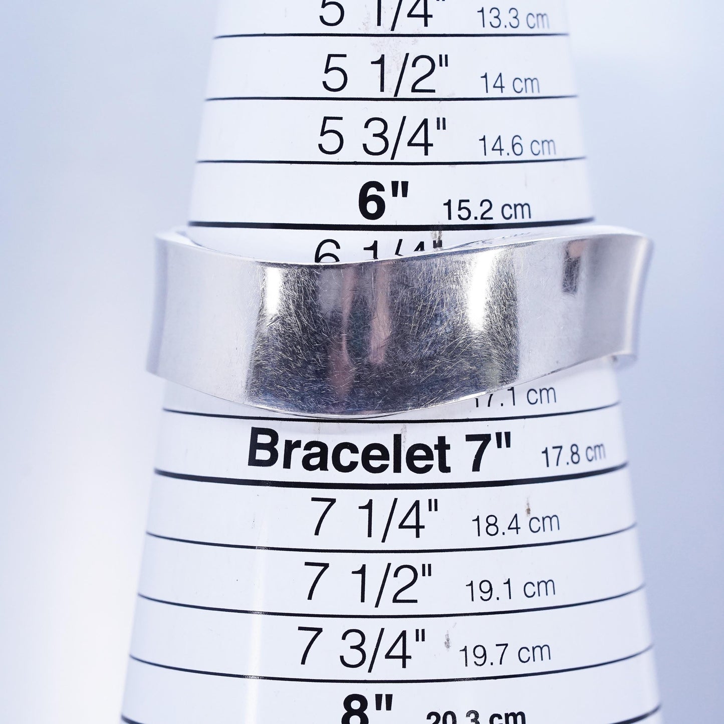 6.25”, Mexican Sterling 925 silver handmade bracelet, wide ribbed wide cuff