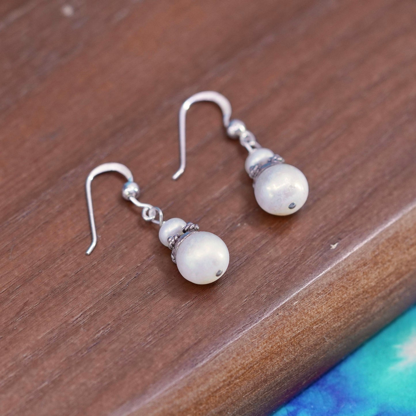 Vintage Sterling silver handmade earrings, 925 hooks with pearl