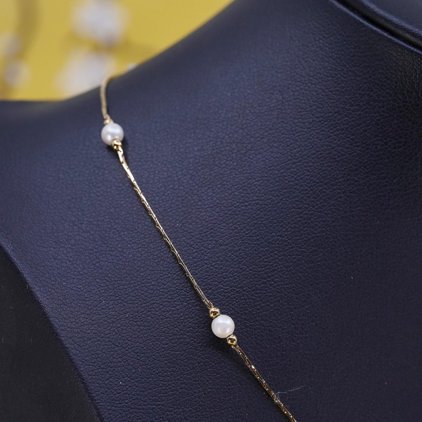16", vintage Monet vermeil gold tone necklace, Italy 925 snake chain with pearl