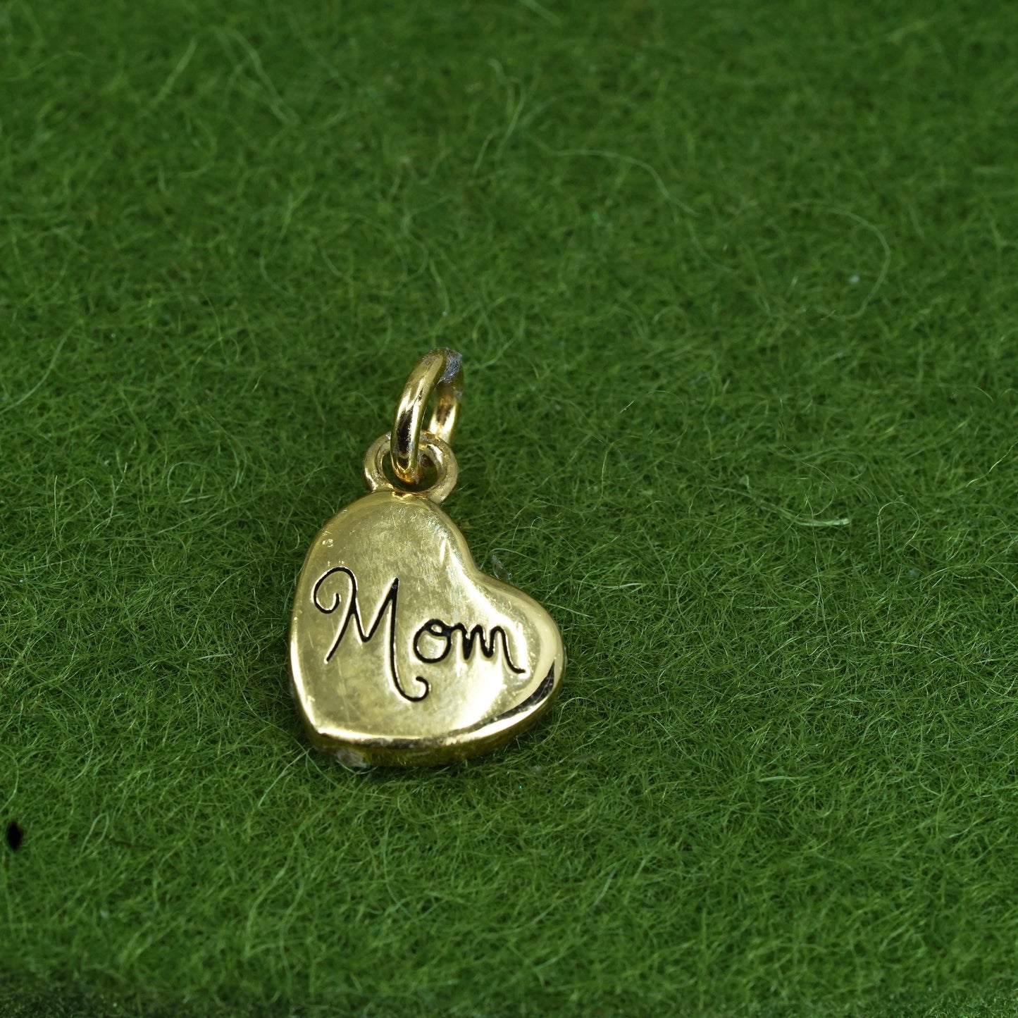 vtg vermeil gold over sterling silver pendant, 925 heart charm engrave “mom”