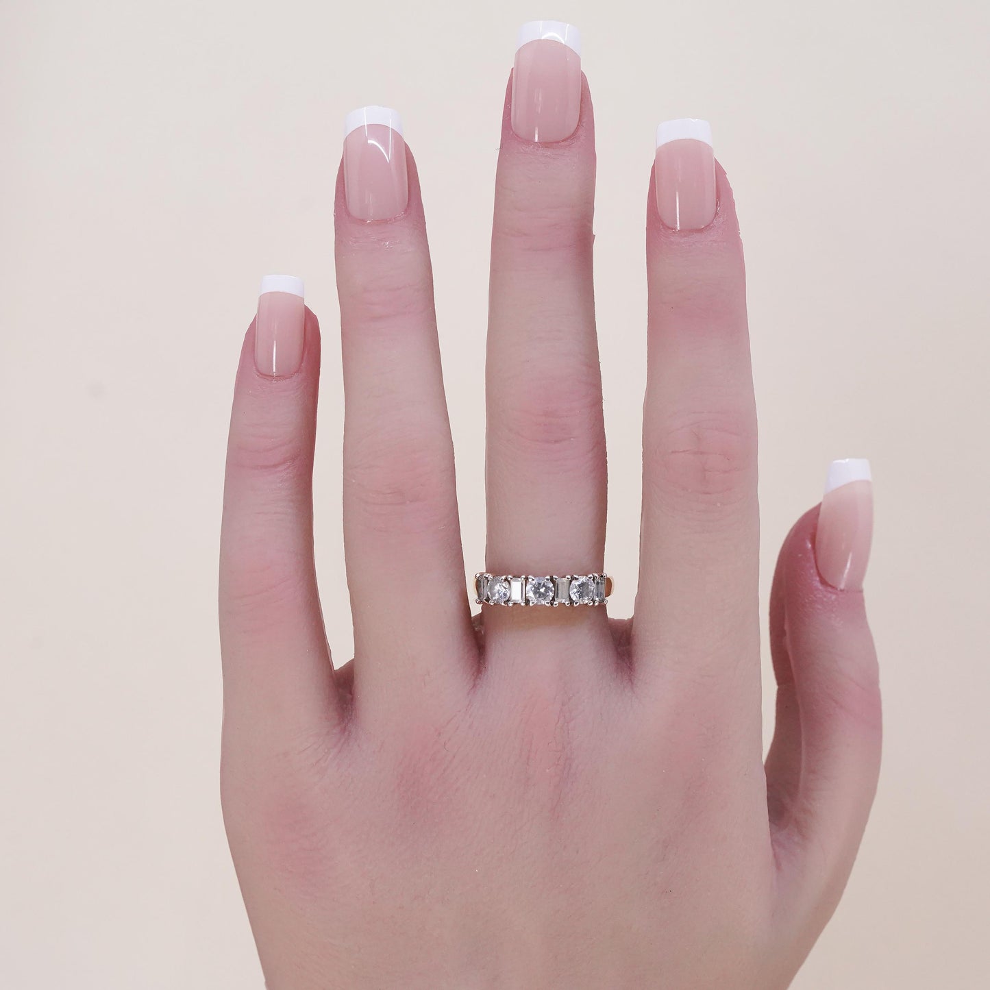 Size 7, vermeil rose gold over Sterling silver ring, 925 band with cluster Cz