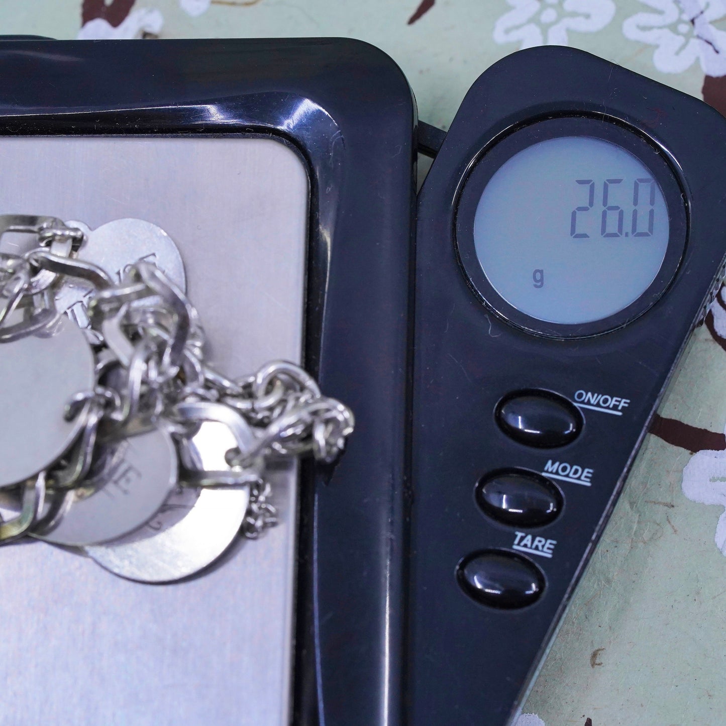 6.75" sterling silver bracelet, 925 curb link chain with charms embossed names