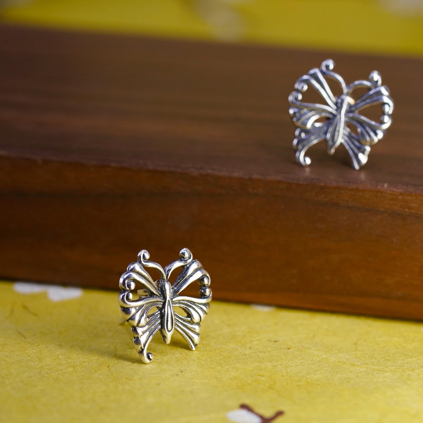 Vintage Sterling 925 silver handmade earrings, butterfly studs