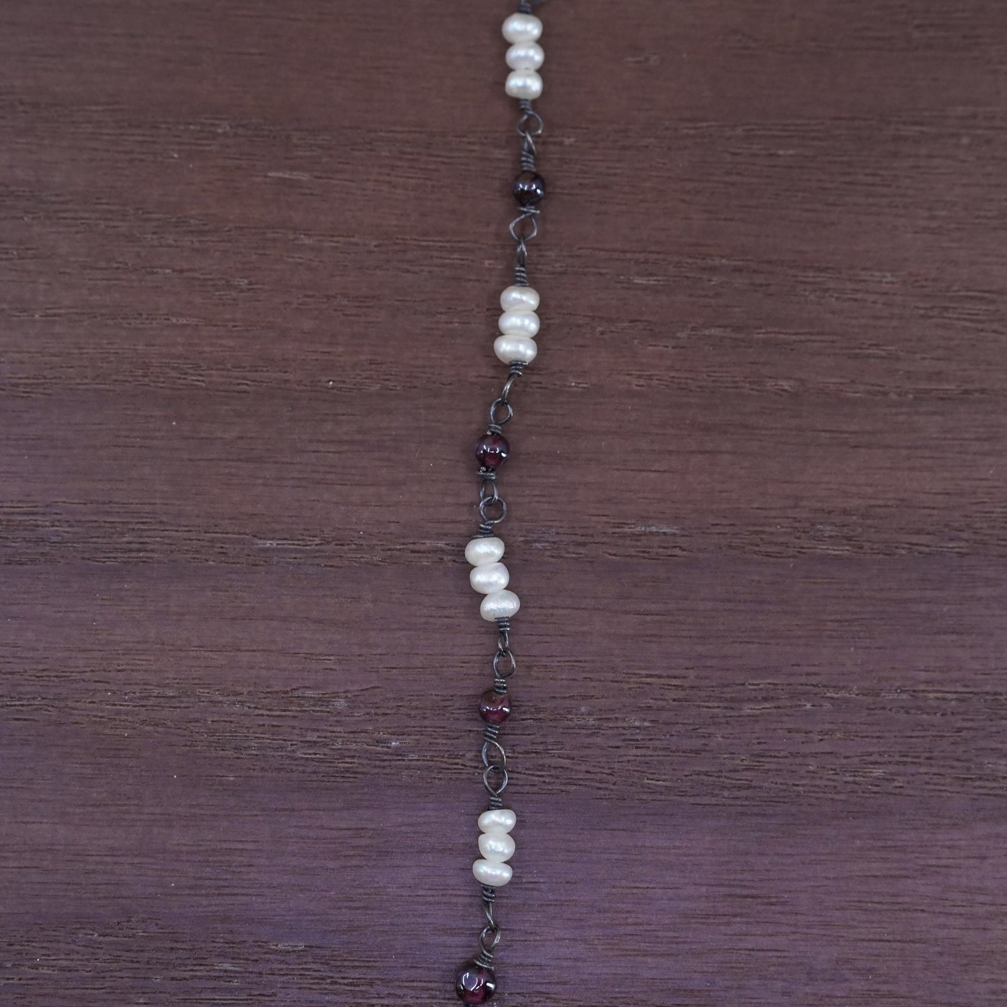 16”, Sterling silver 925 handmade necklace freshwater pearl and garnet beads