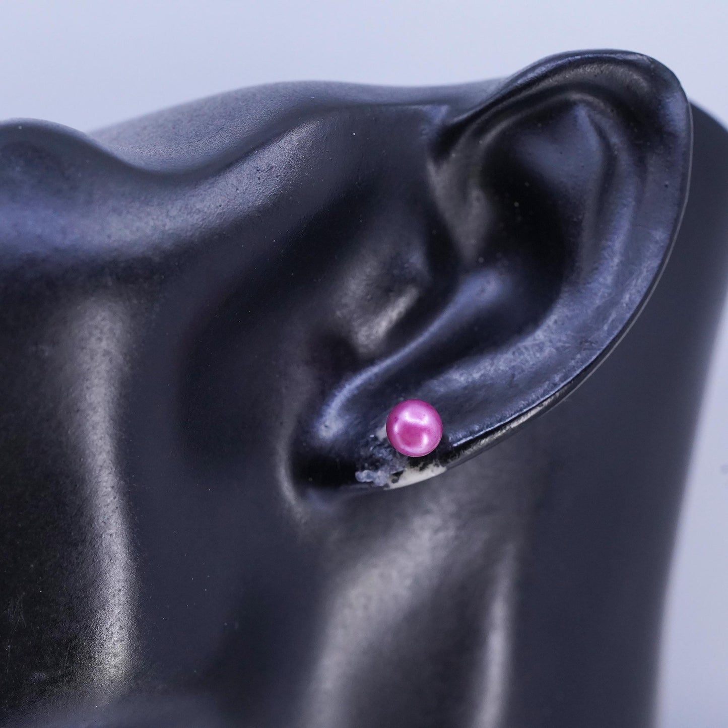 5mm, Vintage Sterling 925 silver handmade earrings, studs with pink pearl