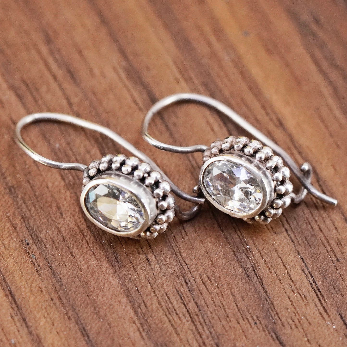 Vintage Sterling silver 925 handmade earrings with oval cut CZ