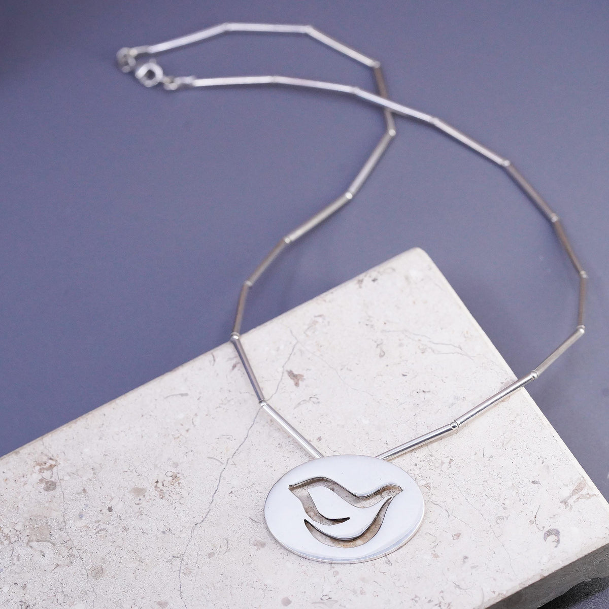 20", Sterling 925 Silver Dove Bird Necklace, Openwork Peace Dove, Oval Pendant