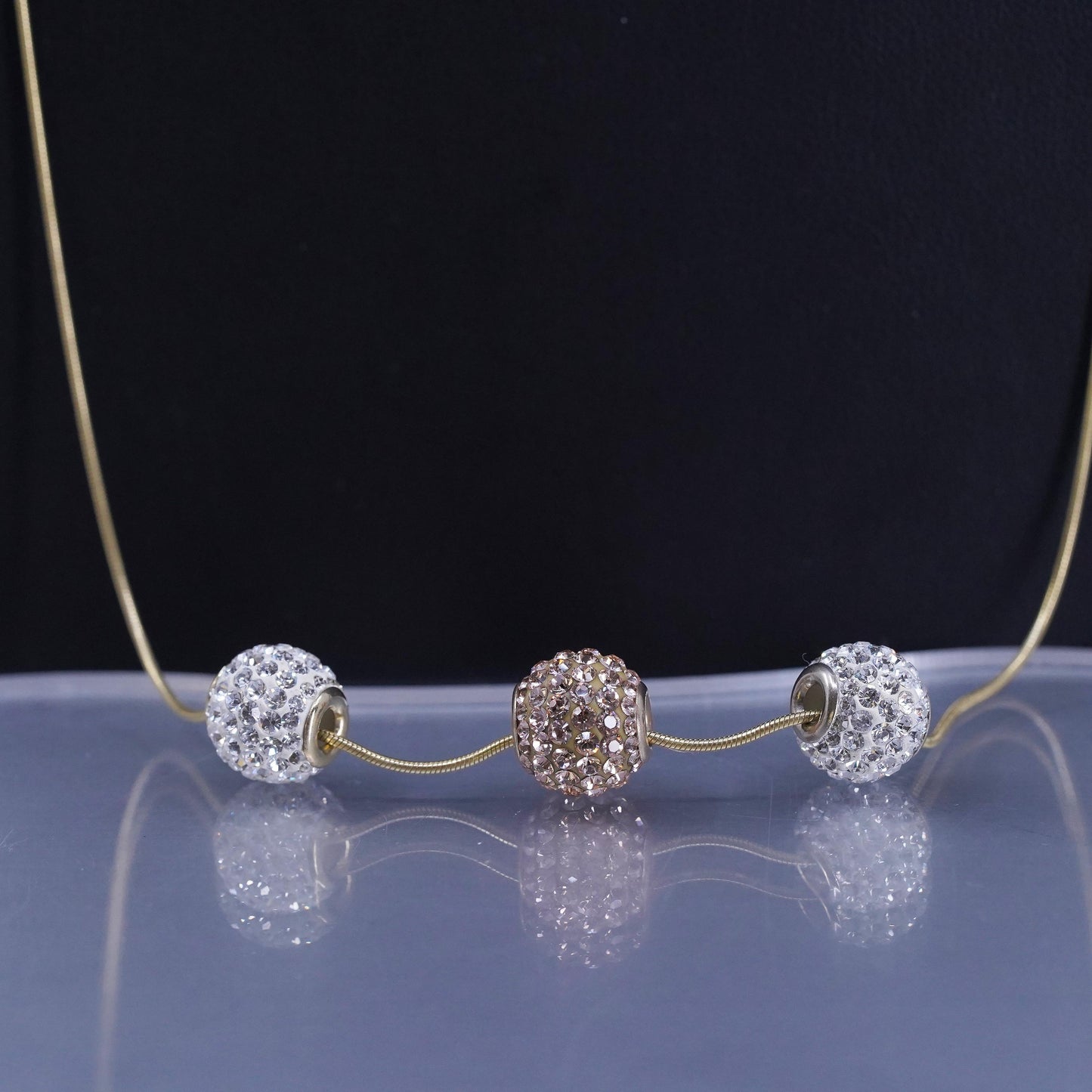 30” Italian vermeil gold over Sterling 925 silver snake necklace cz beads