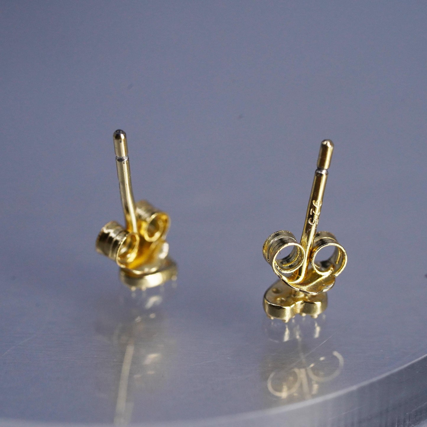 Vintage yellow gold plated Sterling 925 silver heart earrings, studs with cz