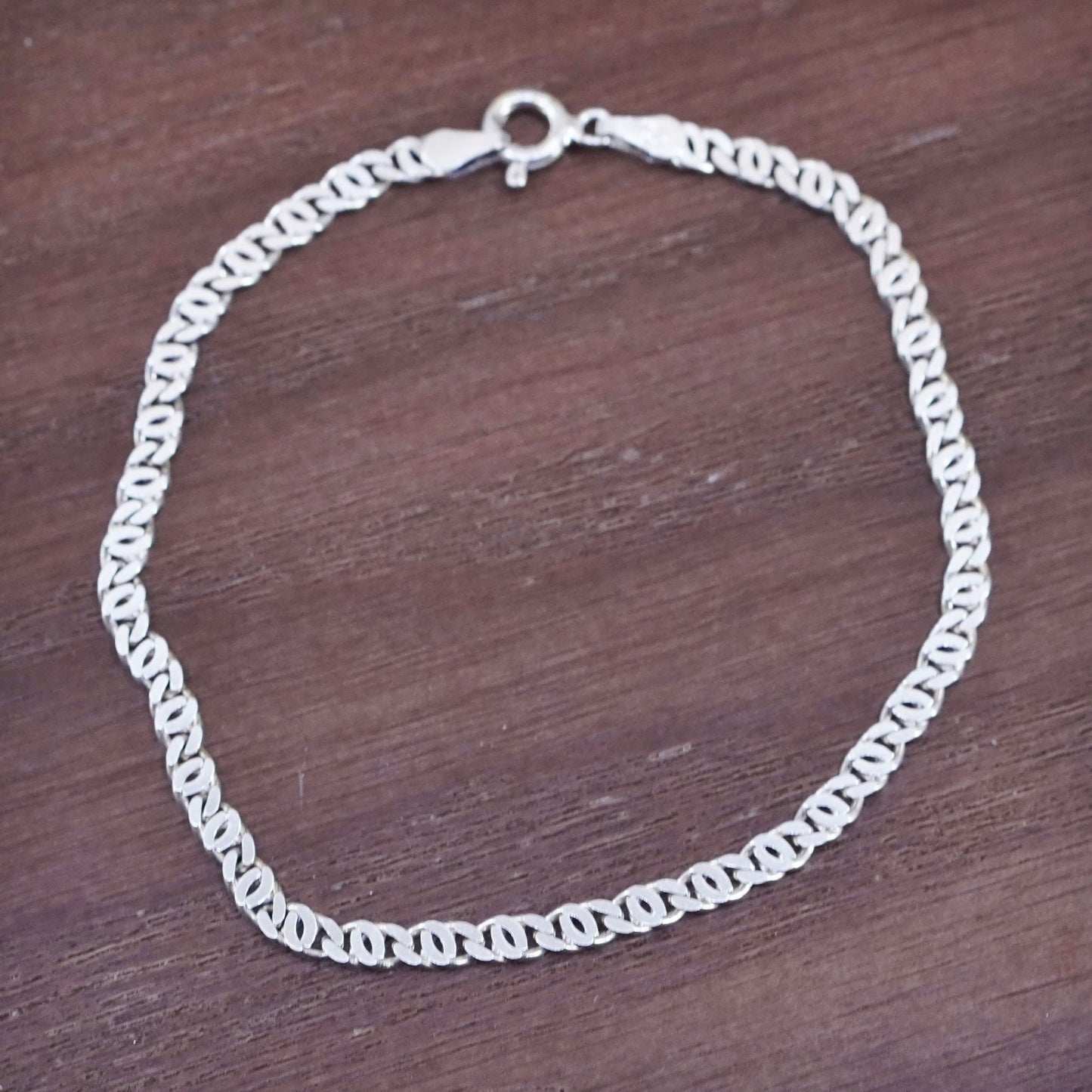 7.5” 4mm, Vintage sterling silver link bracelet, 925 anchor chain bracelet