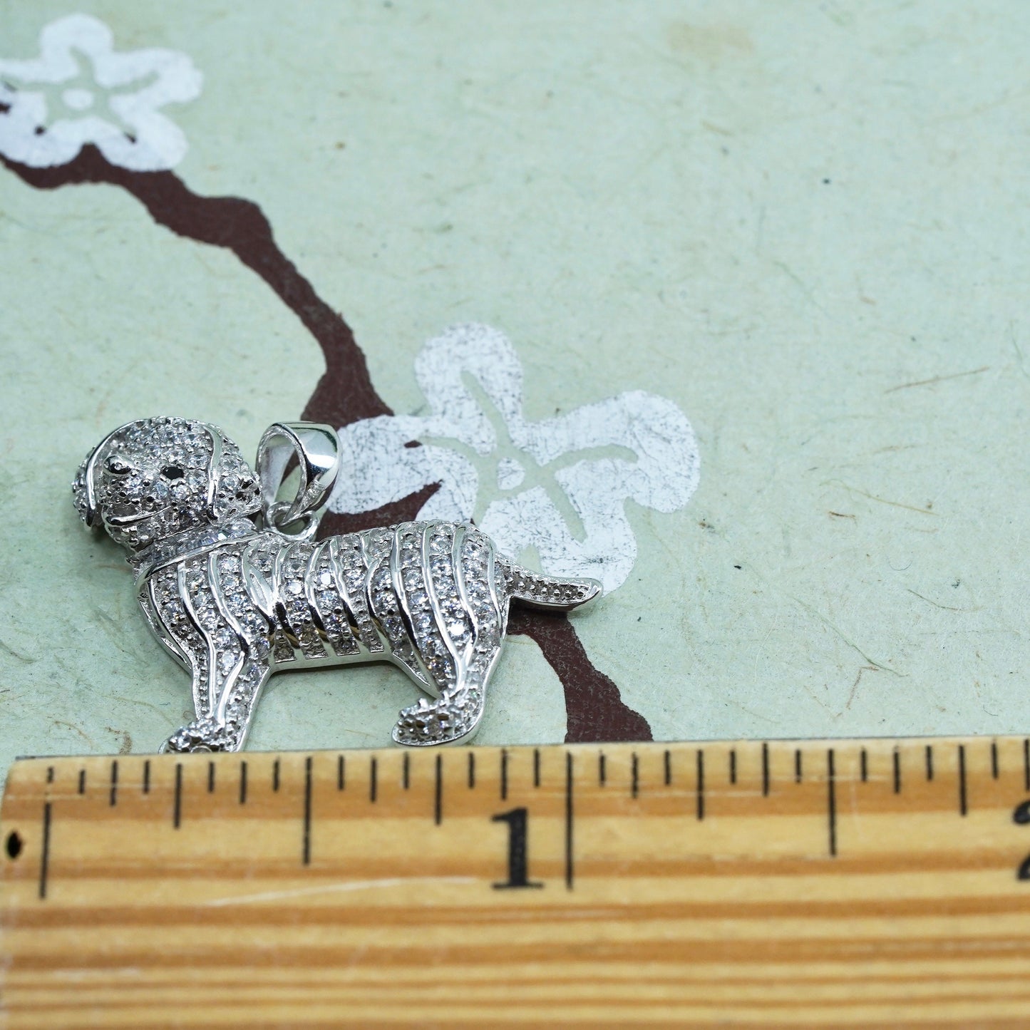 Vintage sterling 925 silver dog pendant with cluster clear Cz