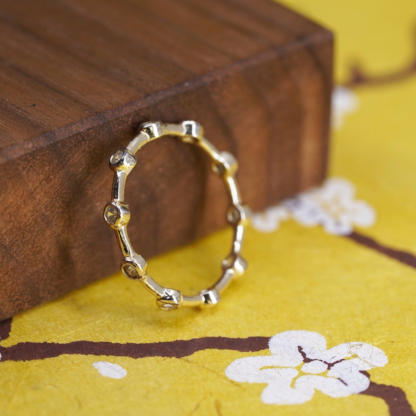 Size 8, vintage vermeil gold over Sterling silver ring, 925 stackable band cz