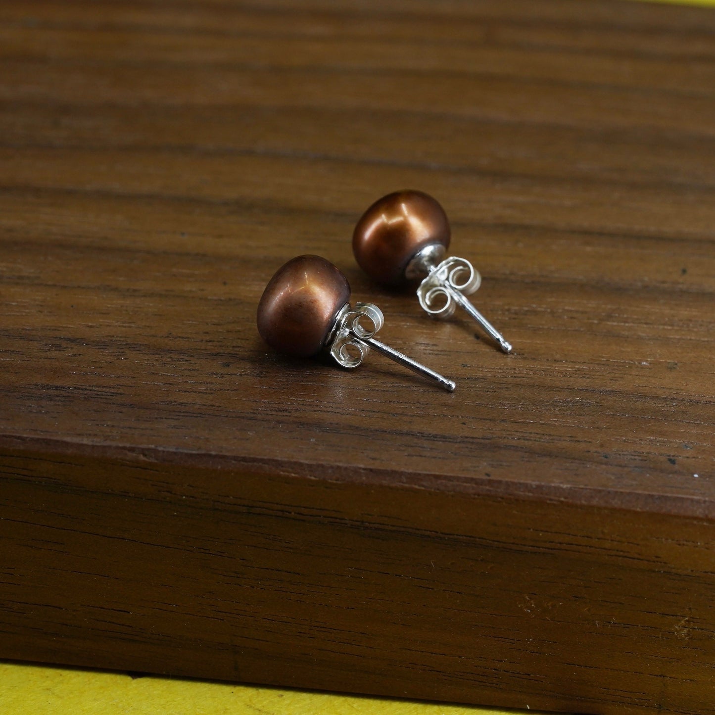 Vintage Sterling silver handmade earrings, 925 golden pearl studs