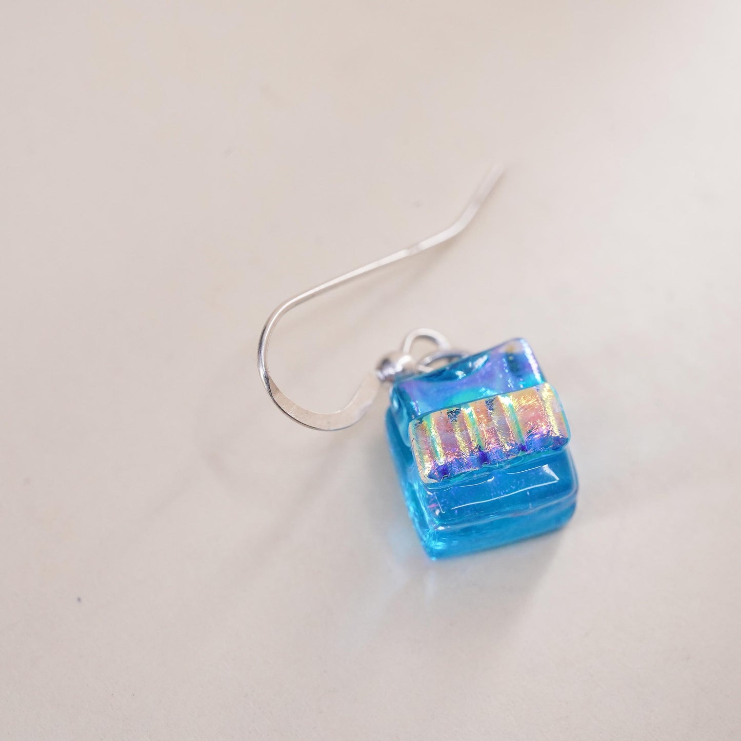 Vintage sterling 925 silver handmade single earring with blue glass bead