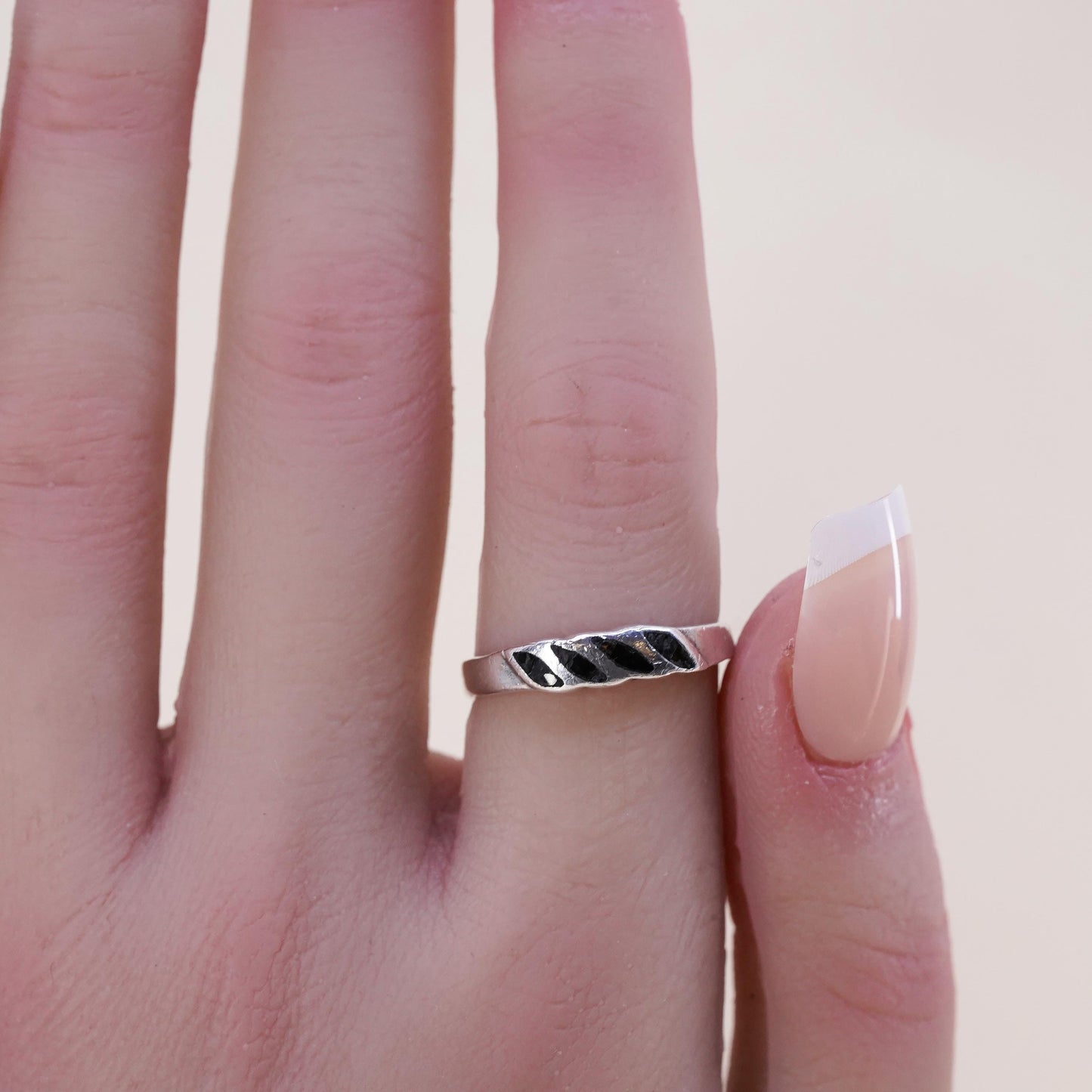 Size 8, Vintage sterling 925 silver handmade ring, stackable band blue onyx