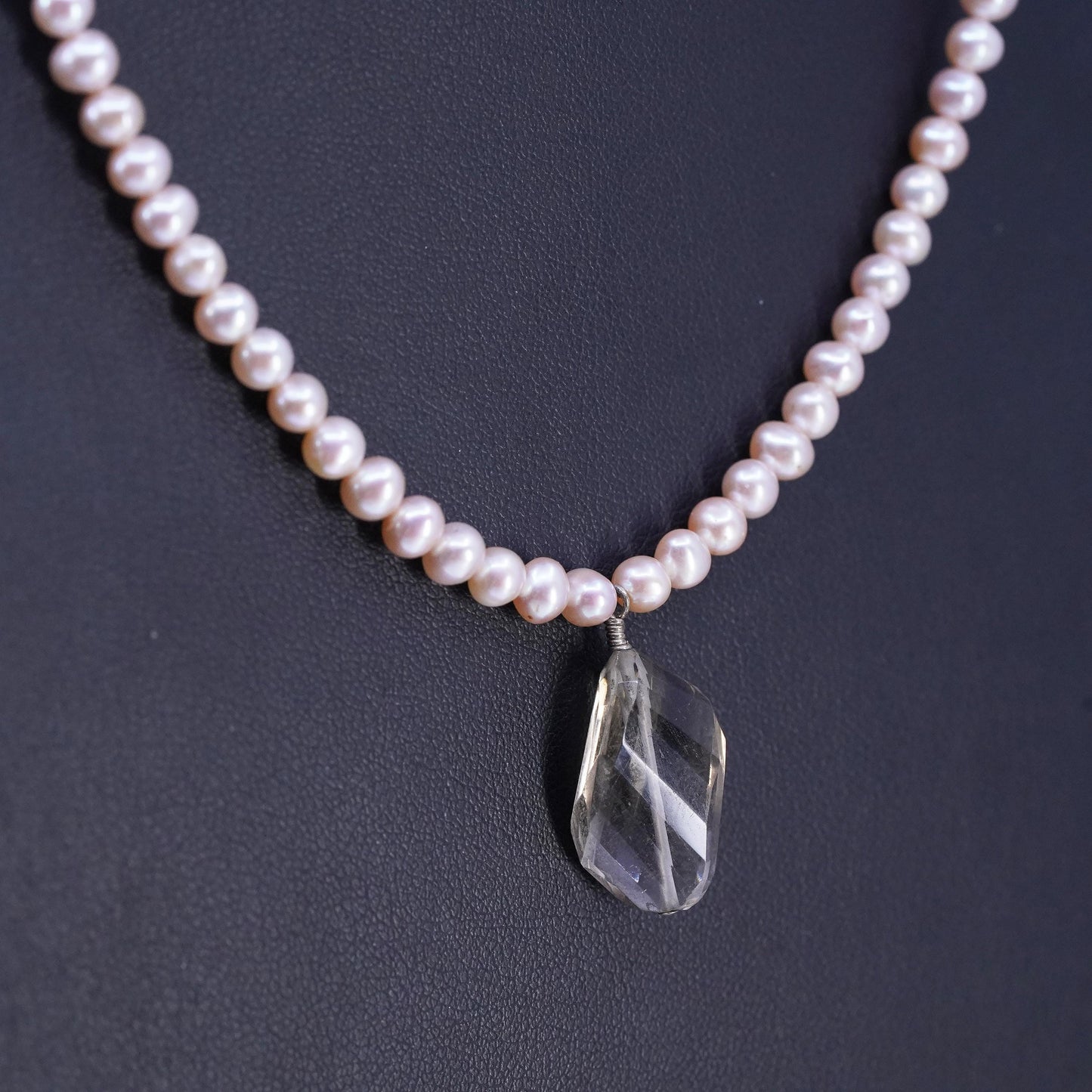 18+2", Ollie Sterling 925 silver necklace freshwater pearl smoky quartz pendant