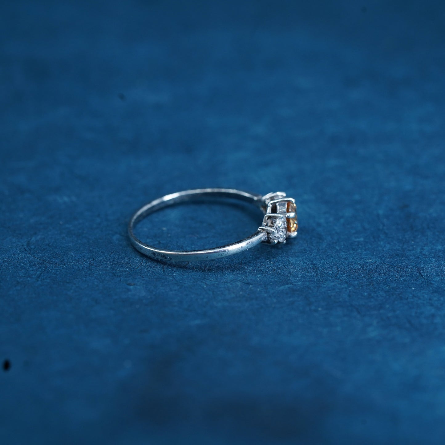 Size 8.25, vintage Sterling 925 silver stackable ring with citrine cluster cz