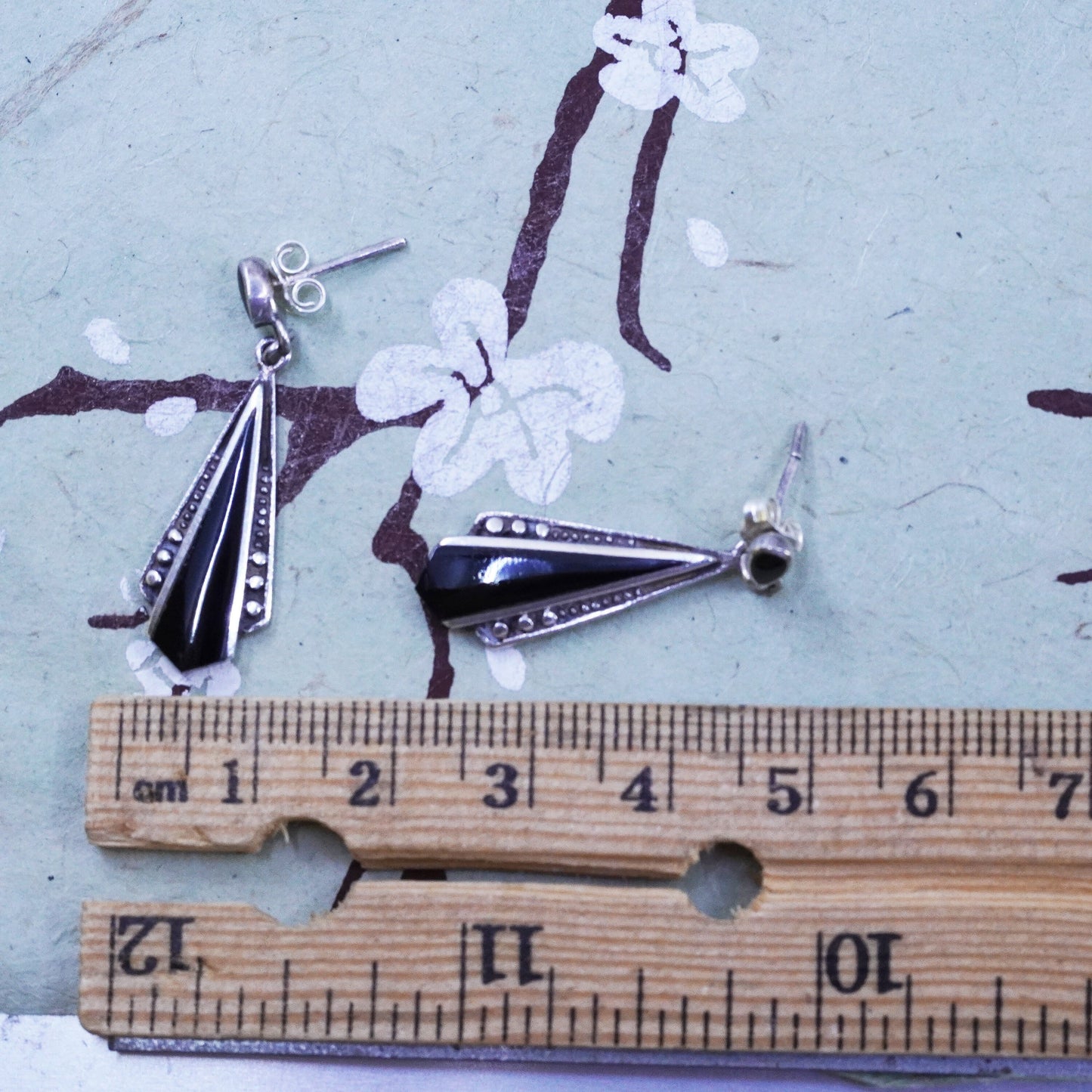Vintage sterling 925 silver handmade earrings with onyx beads