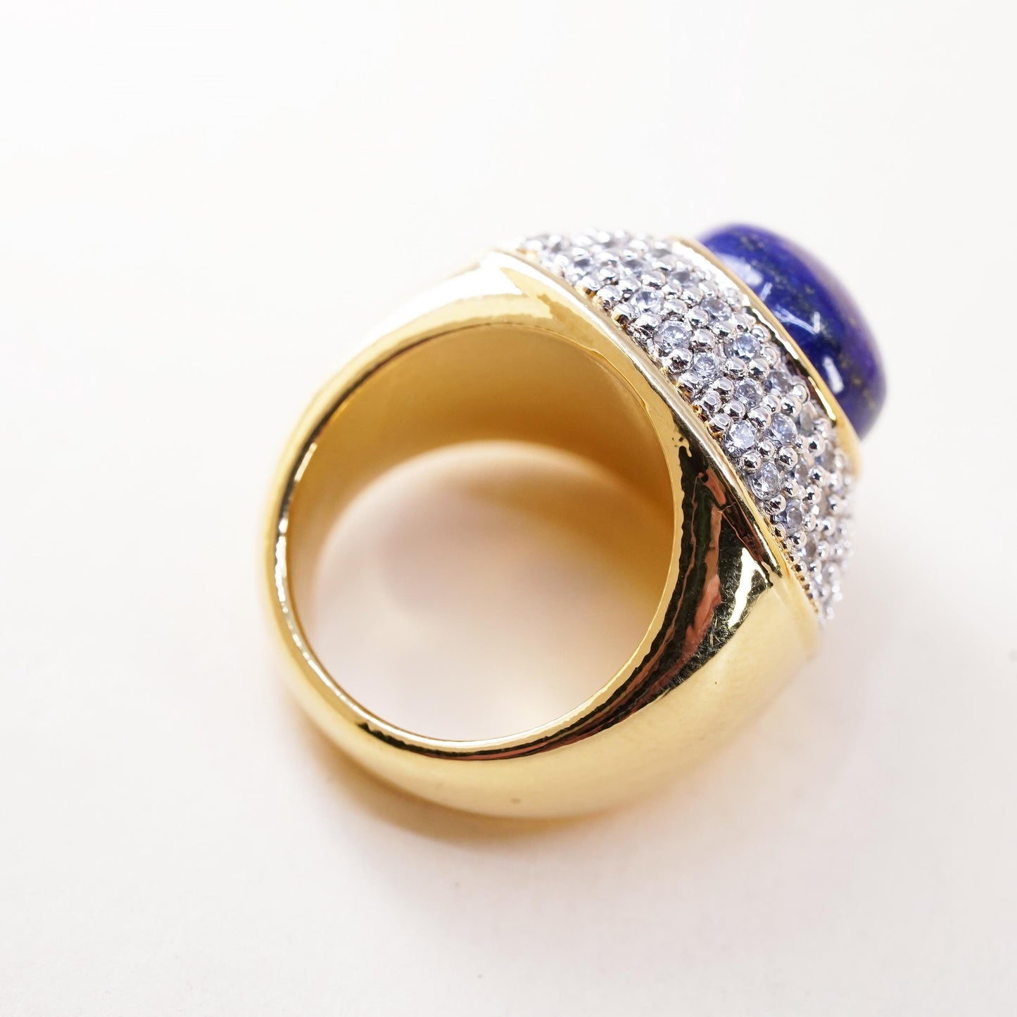 Size 7, 14K GOLD Milor Italian Designer Cigar Band Dome Ring cluster cz lapis
