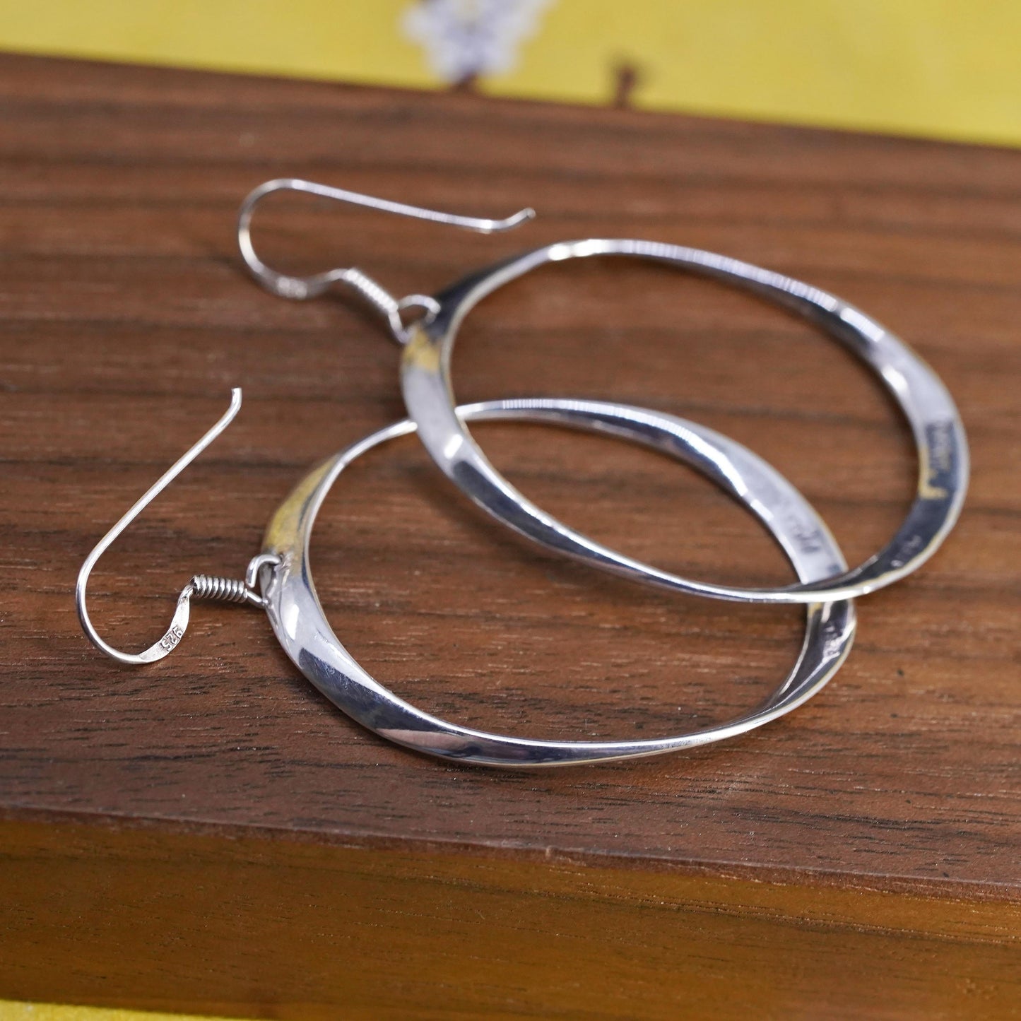1.5", vintage Sterling silver handmade earrings, 925 oval twisted hoops