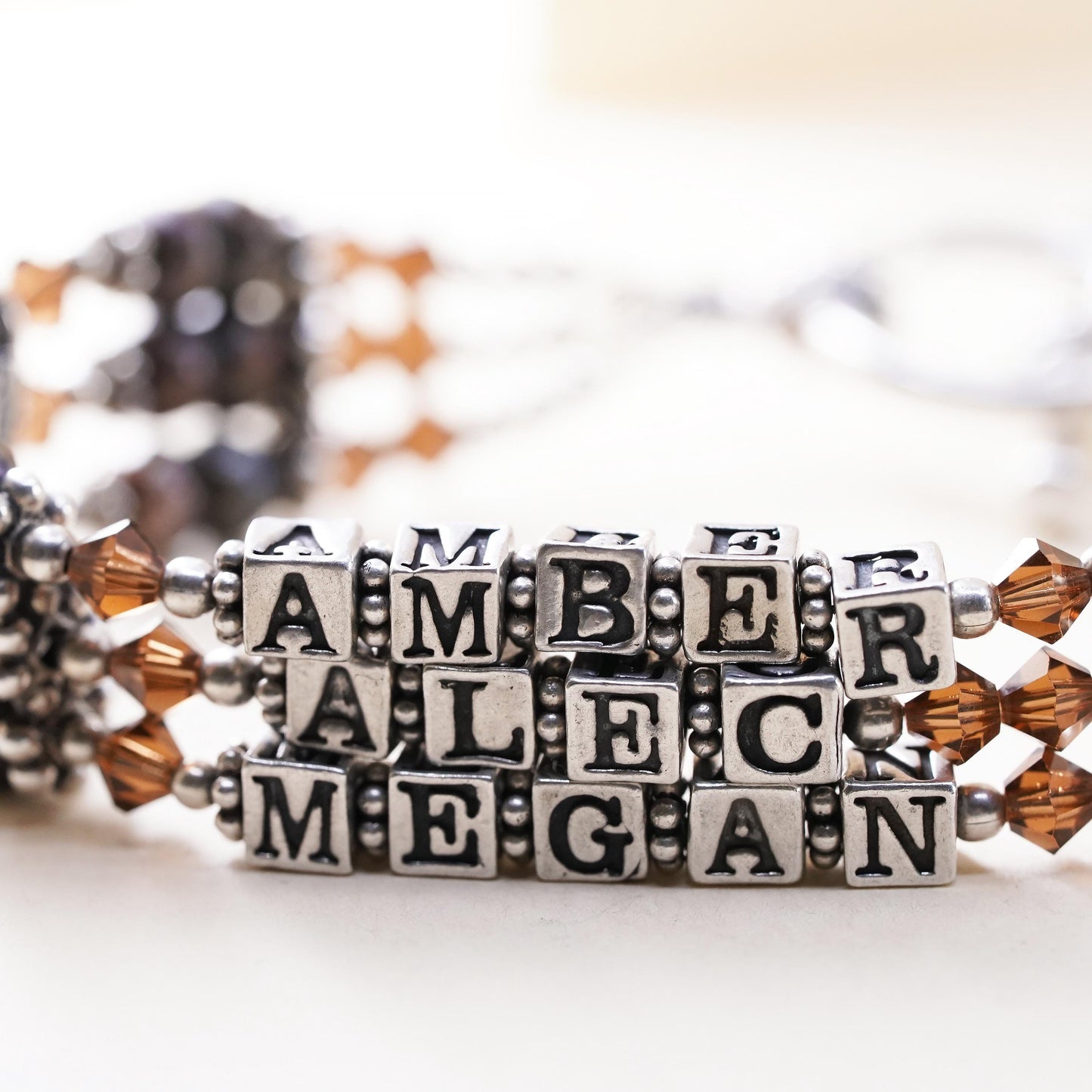 6.5”, sterling silver bracelet multi strands 925 pearl name Amber Alec Megan