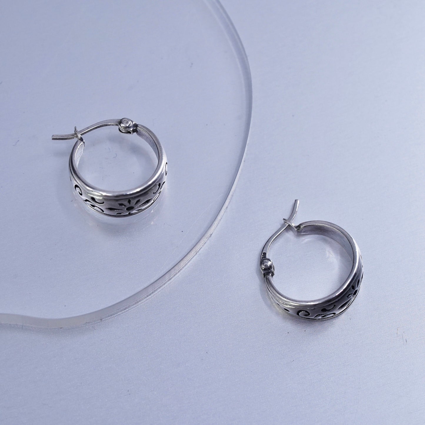0.5”, vintage Sterling silver handmade earrings, 925 huggie hoops