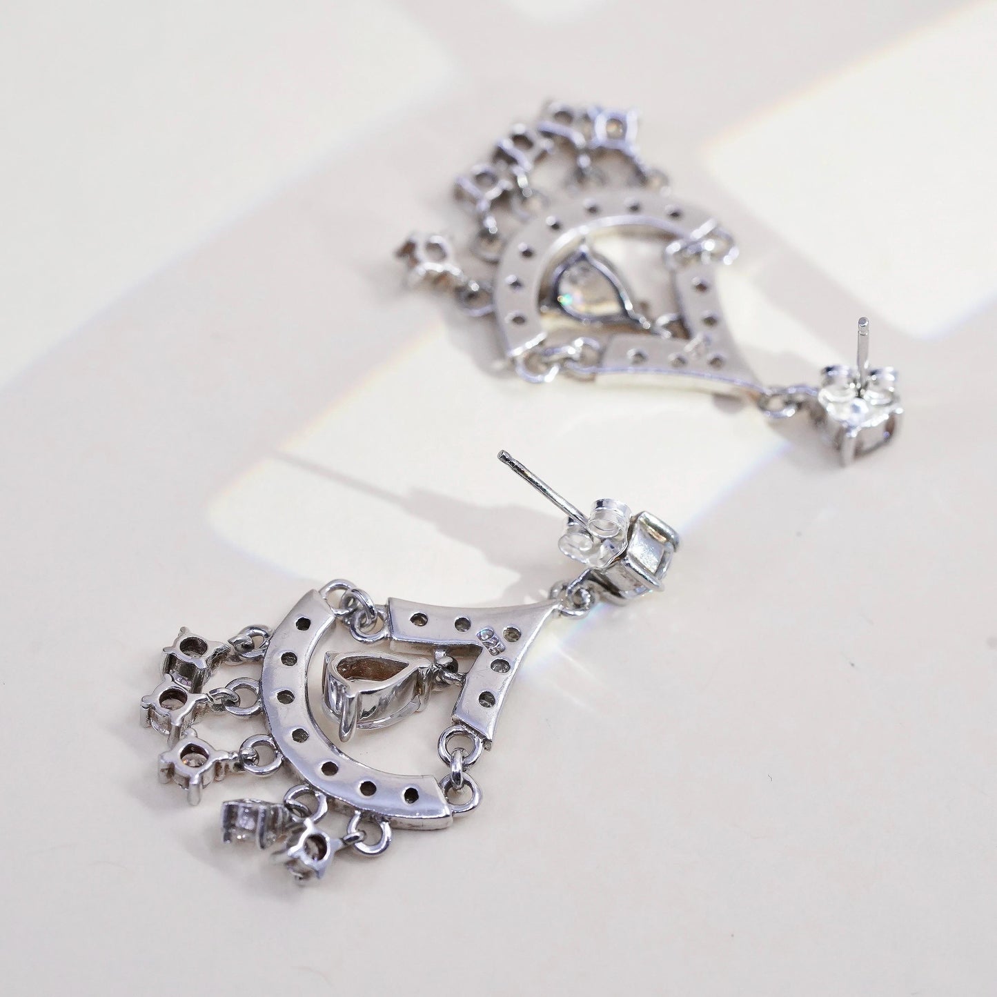 925 Sterling Silver Cluster CZ Chandelier Earrings, Teardrop Wedding Dangles