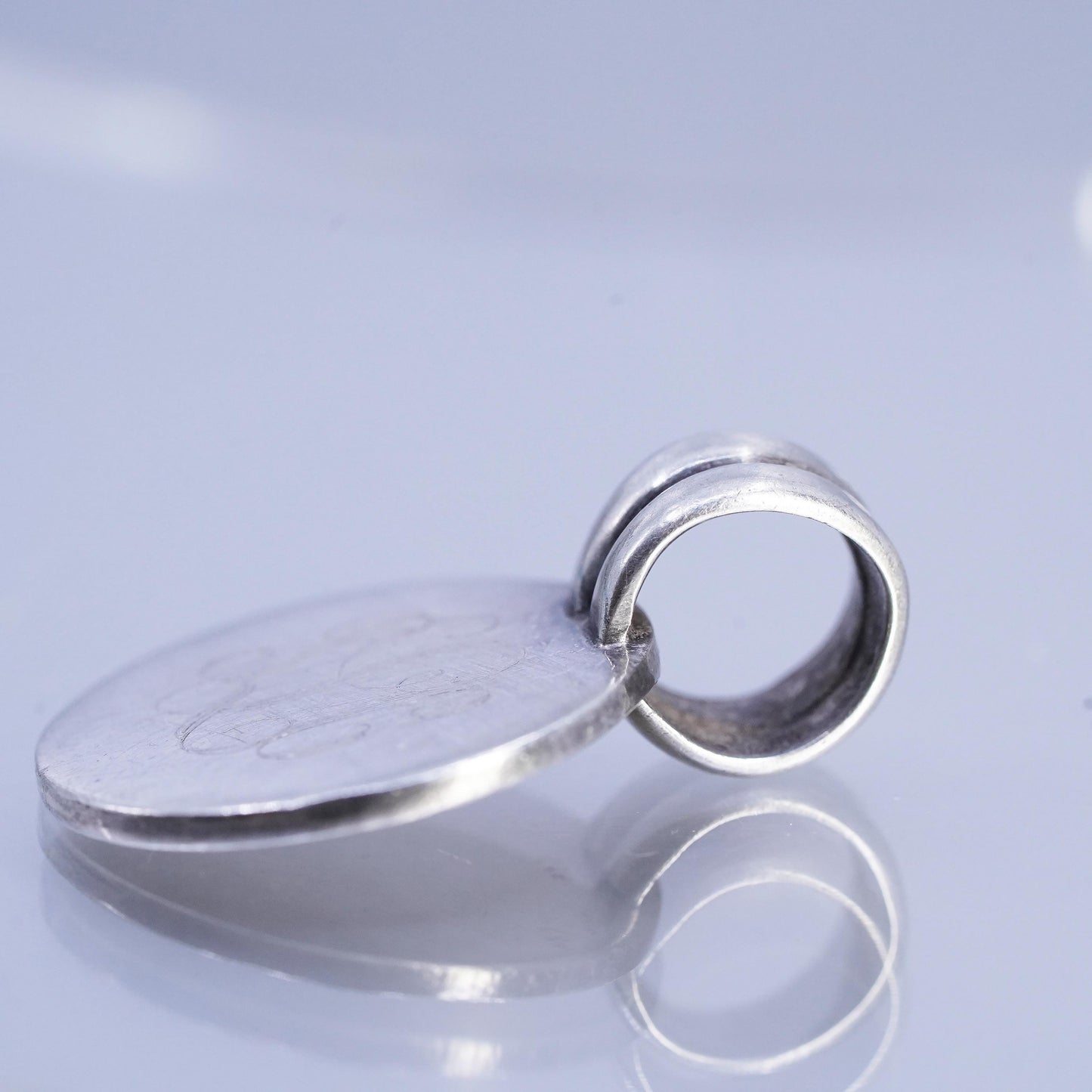 Mexico Sterling 925 silver circle charm pendant, initial monogram "SCL"