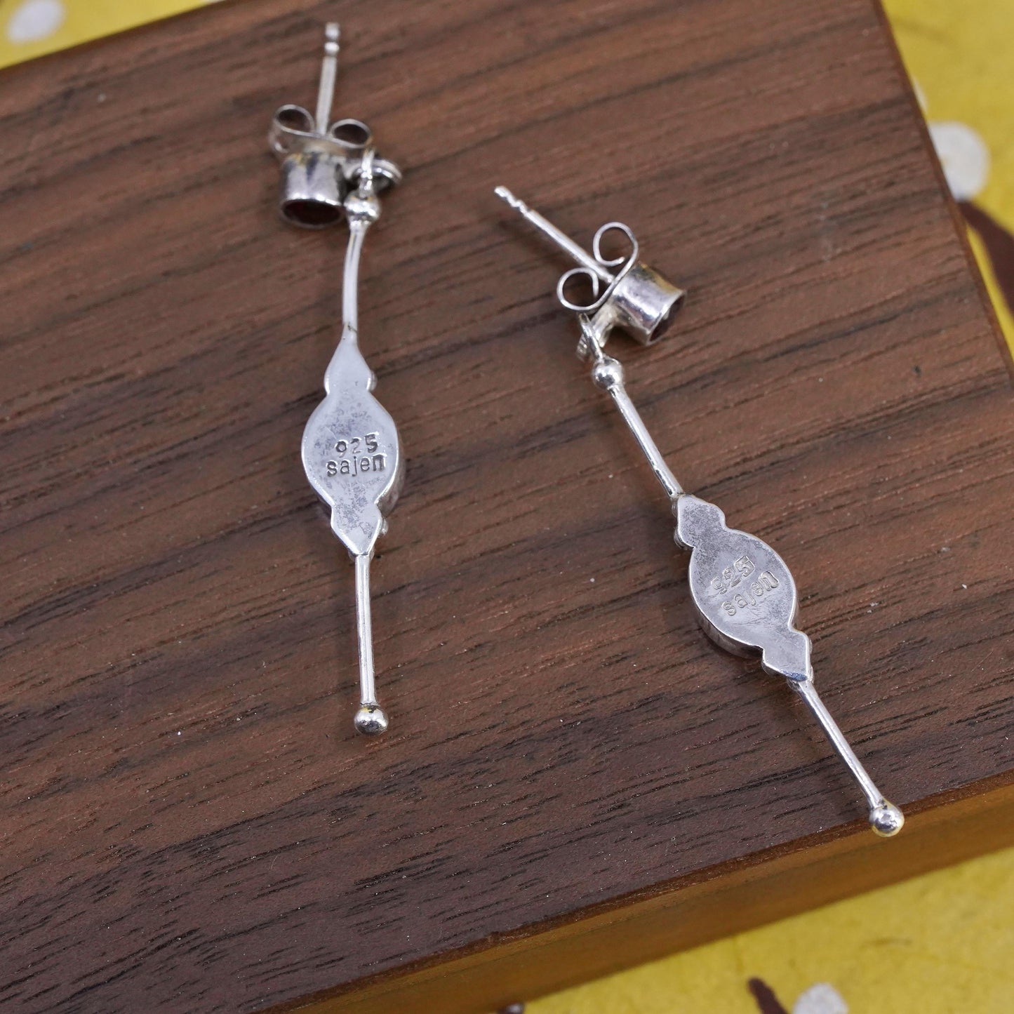 Vintage Sajen sterling 925 silver handmade long earrings with citrine