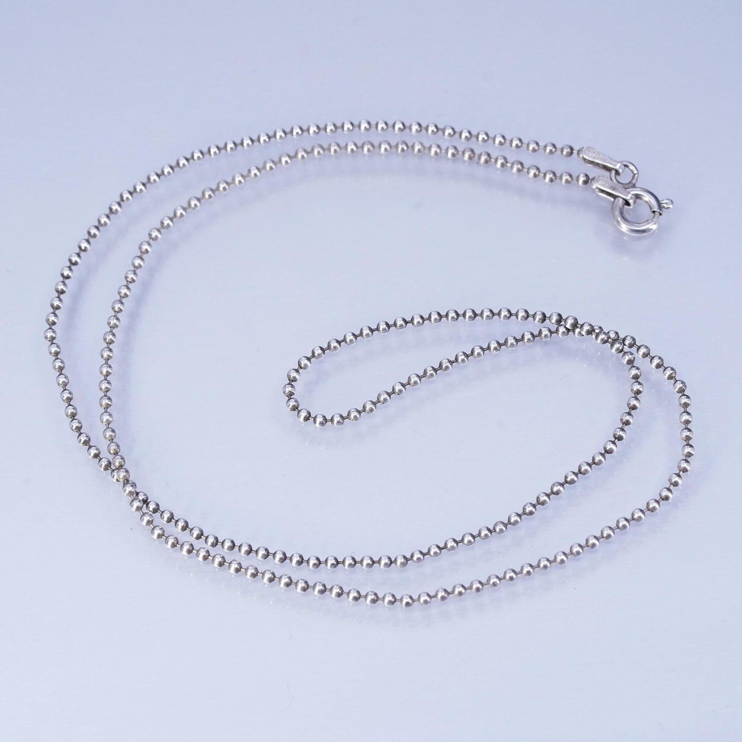 18” 1mm, vintage Italy Sterling 925 silver bead chain necklace