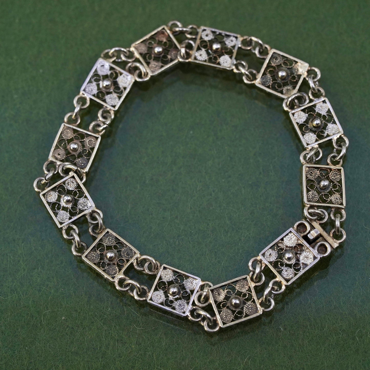 6.5", vintage Italian sterling silver bracelet, 800 filigree flower link chain
