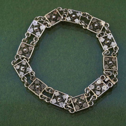 6.5", vintage Italian sterling silver bracelet, 800 filigree flower link chain