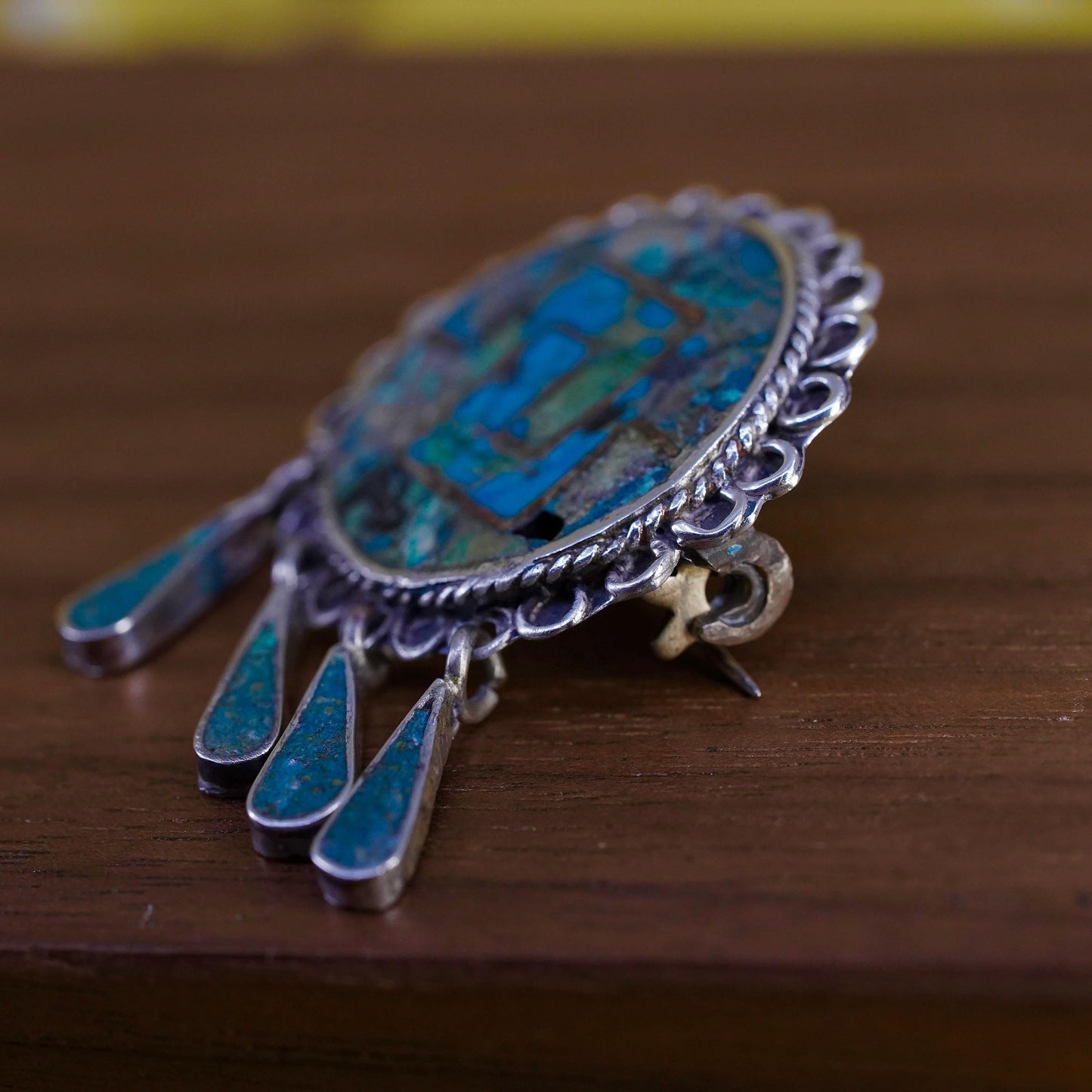 Vintage antique southwestern sterling silver circle pendant brooch turquoise